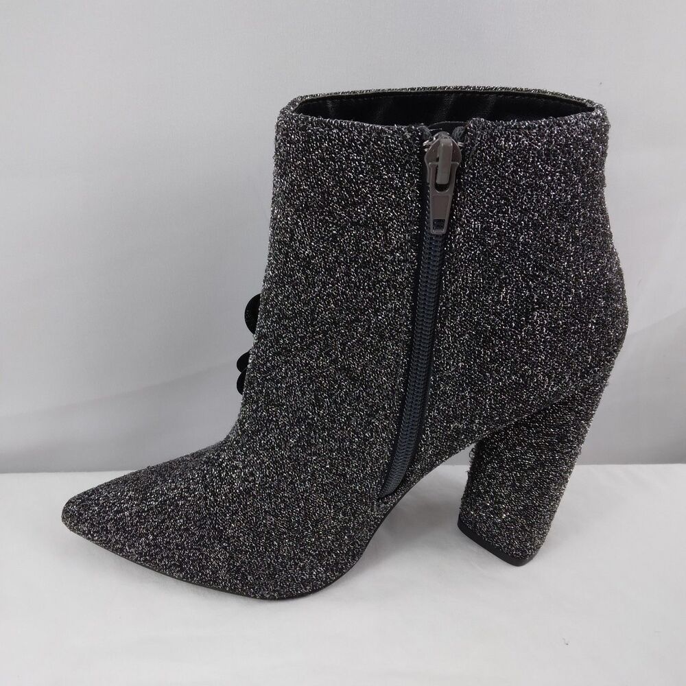 Qupid Bootie Black Silver Sparkly Embellished Elegant Point Toe Ankle Women's 8 - Picture 8 of 14